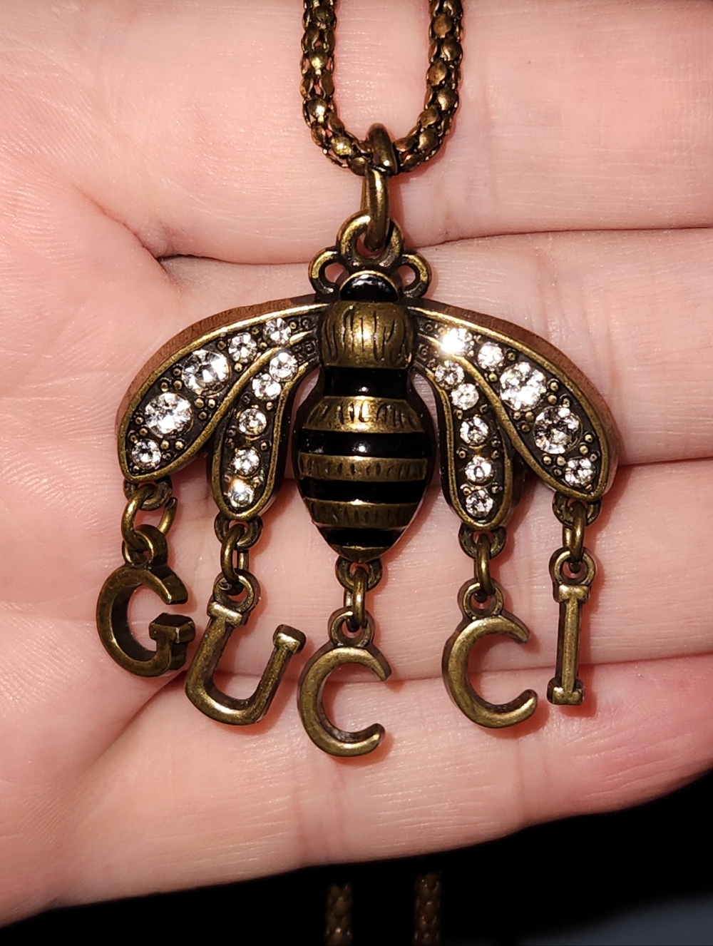 Gucci Letter Charm Large Bee Zipper Pull Pendant  with Crystal Accents